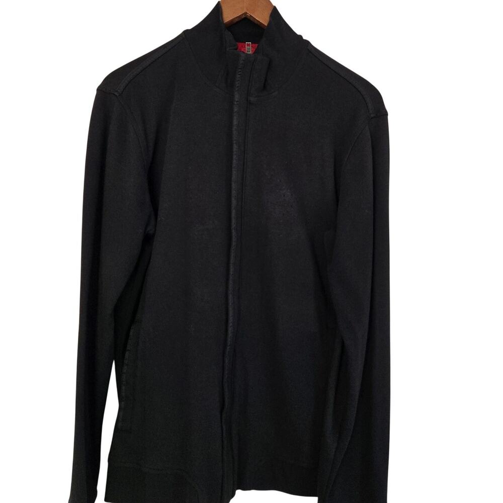 Y2K Quiet Luxury Men’s Black Knit Full‑Zip Jacket Mock Collar Minimalist Size M